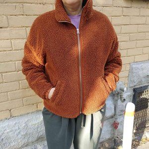 Teddy Bear Jacket Coat women's M Very cute Zip up Bomber Style